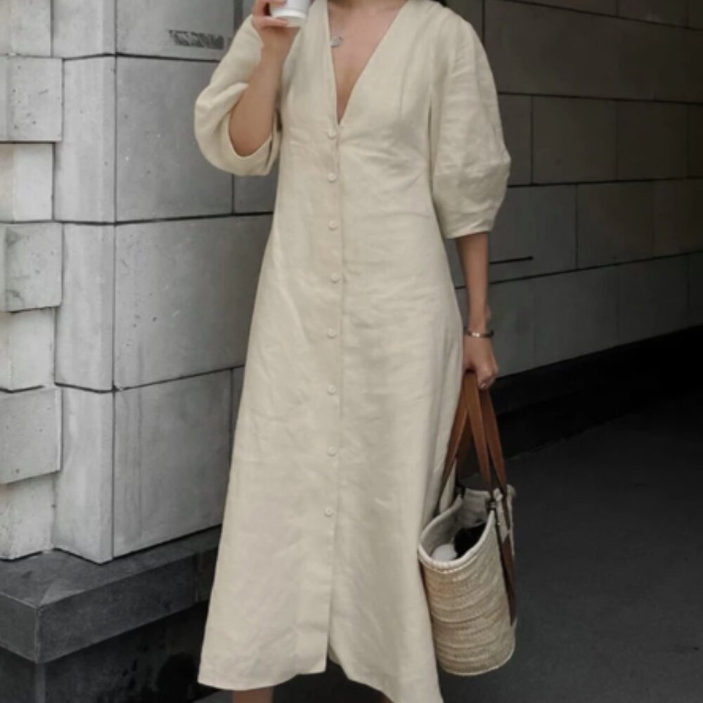 *NWT* White/Beige Linen Dress, Commense
